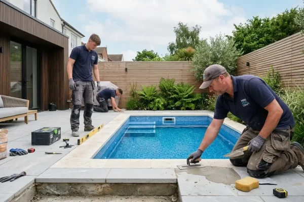 travailleur construction mini piscine rectangulaire